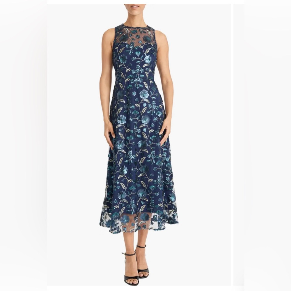 Maggy London Navy Sequin Floral Dress